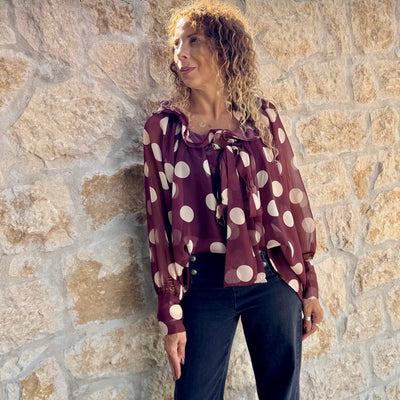 Blouse transparente Pois Bordeaux