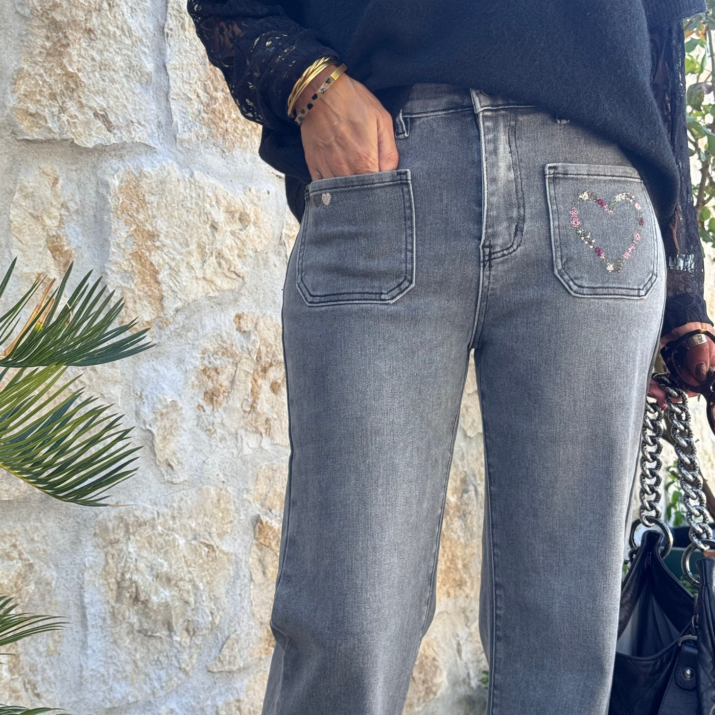 Jeans Coeur gris délavé