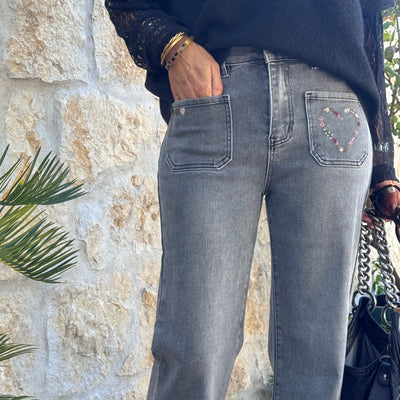 Jeans Coeur gris délavé