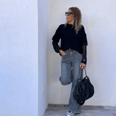 Jeans Coeur gris délavé