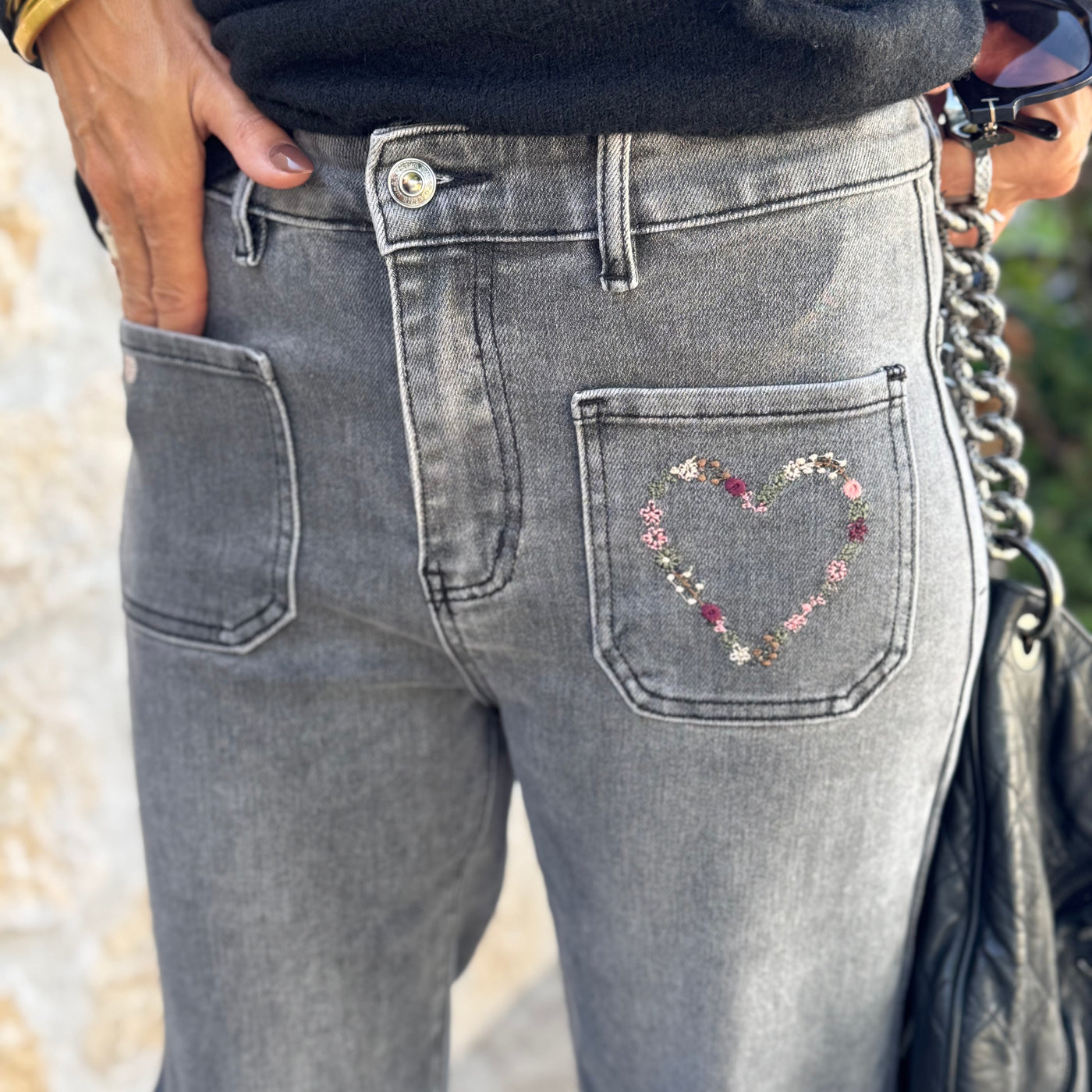 Jeans Coeur gris délavé