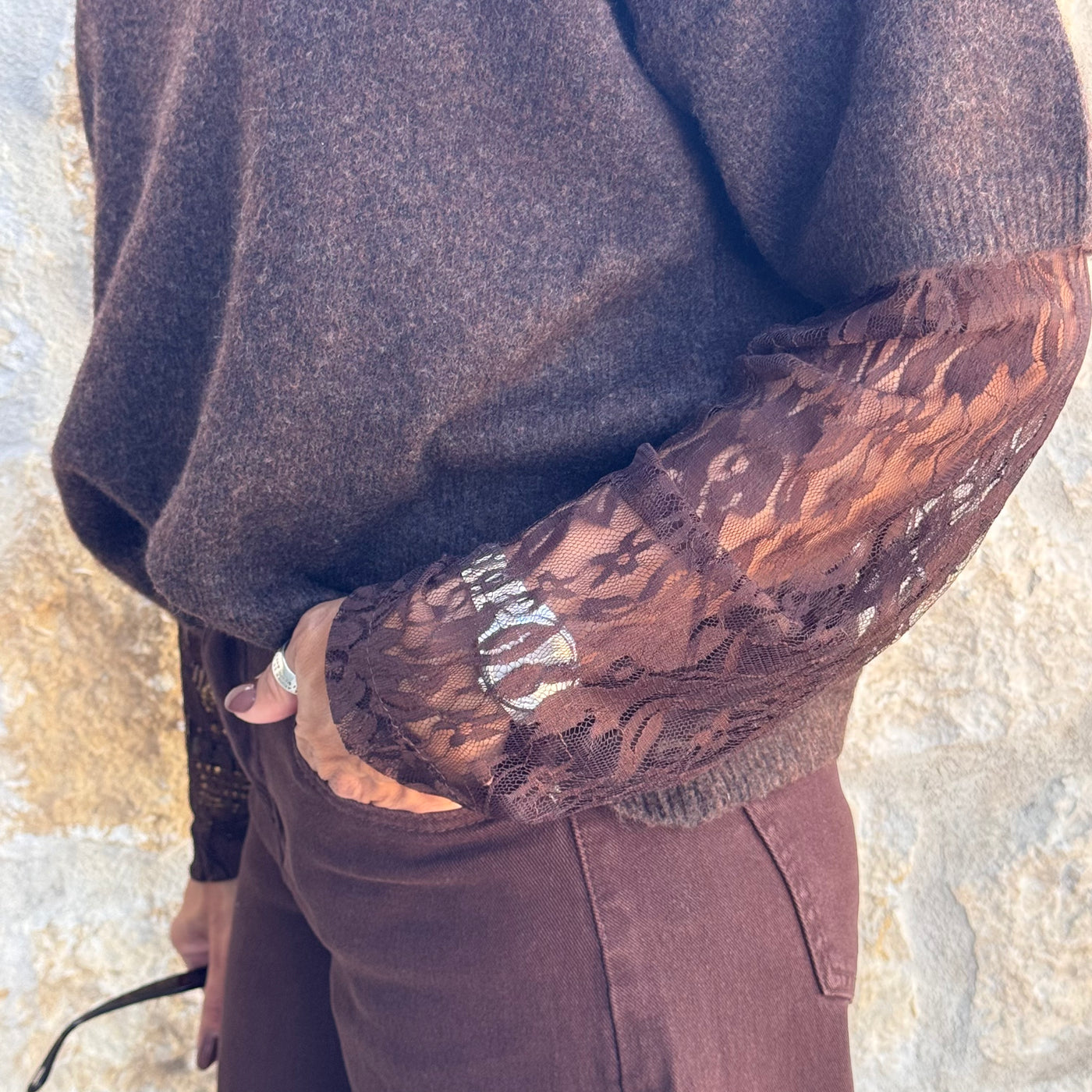 Pull LISA dentelle chocolat