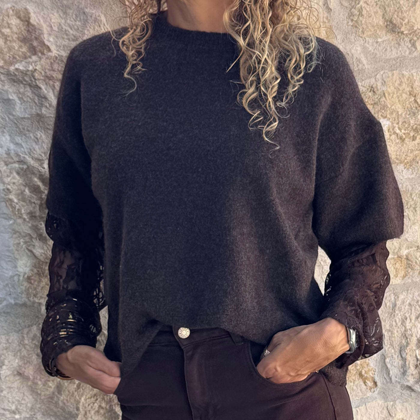 Pull LISA dentelle chocolat