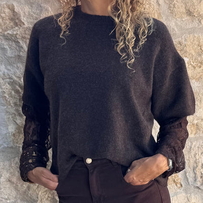 Pull LISA dentelle chocolat
