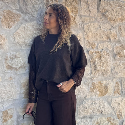 Pull LISA dentelle chocolat