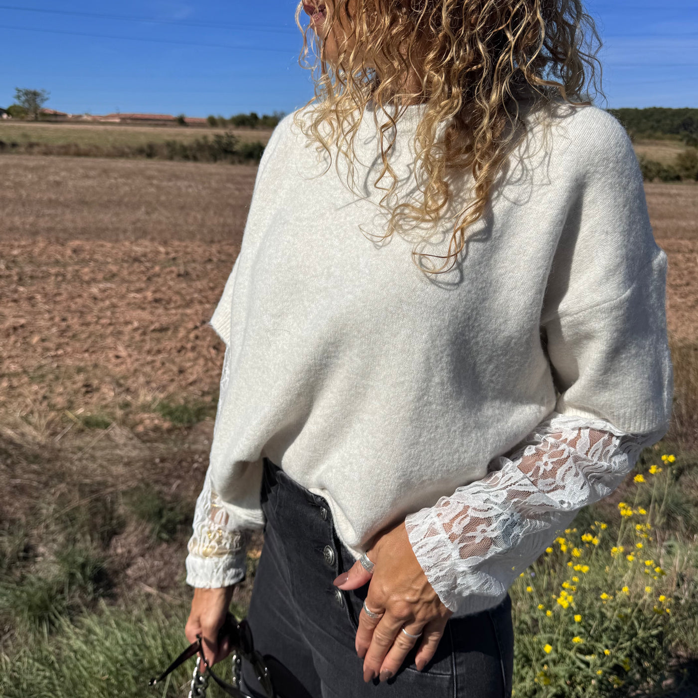 Pull LISA dentelle Écru
