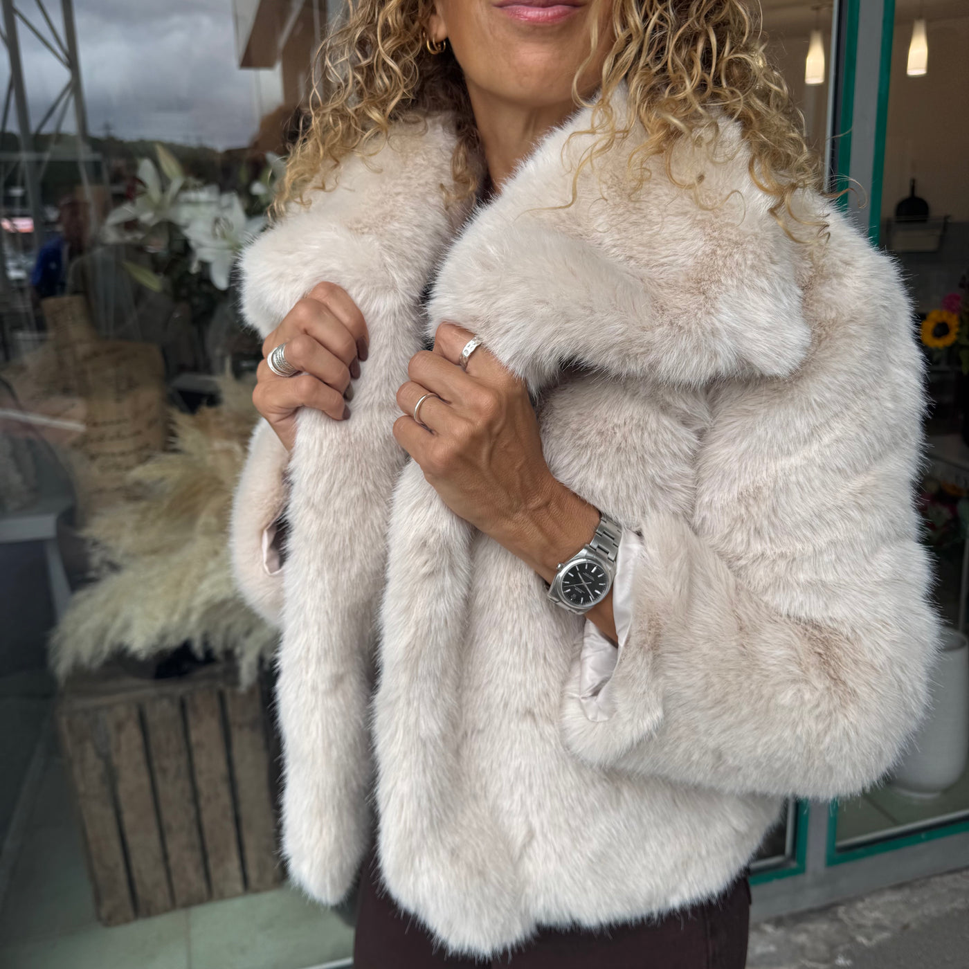 Veste COSY fausse fourrure écru