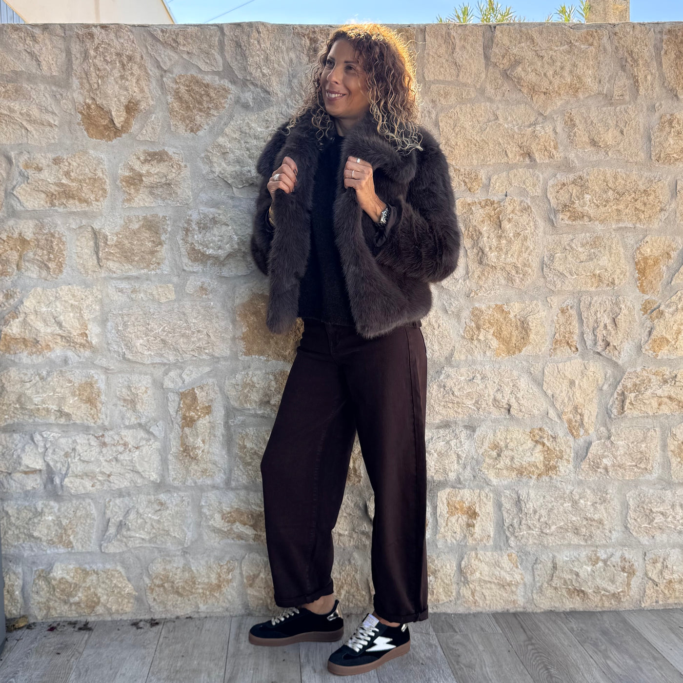 Veste COSY fausse fourrure marron/taupe
