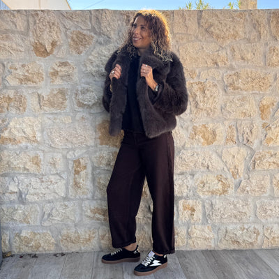 Veste COSY fausse fourrure marron/taupe