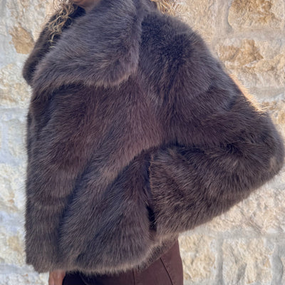 Veste COSY fausse fourrure marron/taupe
