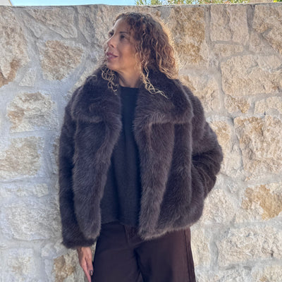 Veste COSY fausse fourrure marron/taupe