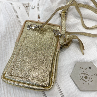 pochette portable cuir gold