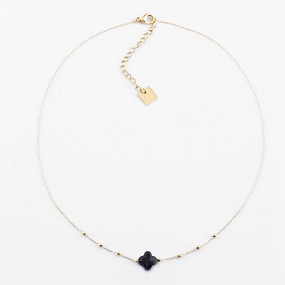 Collier Velasquez en Acier Doré ZAG Pierre naturelle Onyx noir 