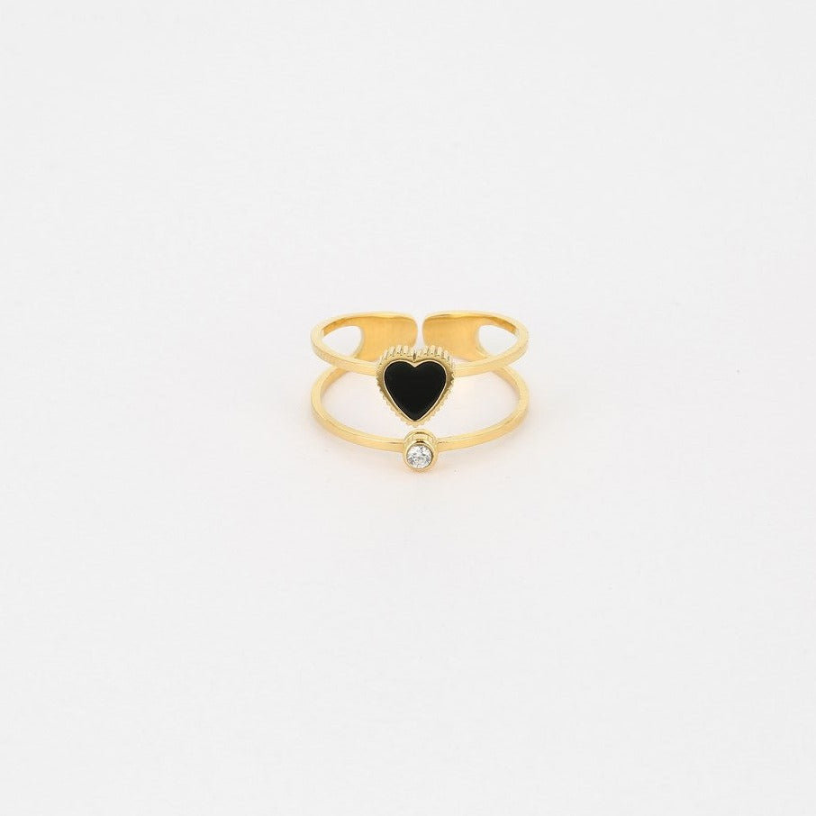 bague acier doré coeur onyx